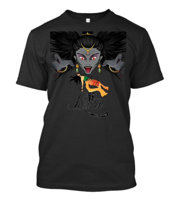Lathi Fierce Deity With Piercing Red Eyes And Floating Figure T-Shirt