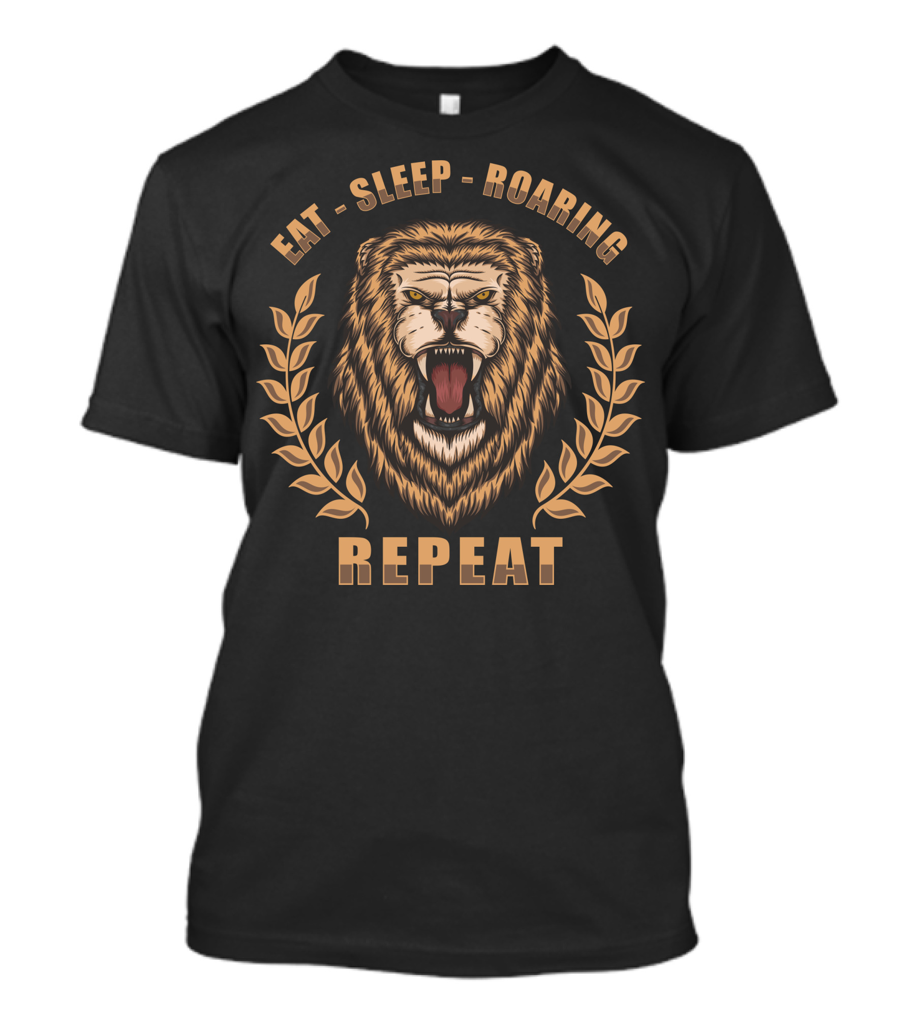 Eat Sleep Roaring Repeat Lion Head Laurel Wreath T-Shirt