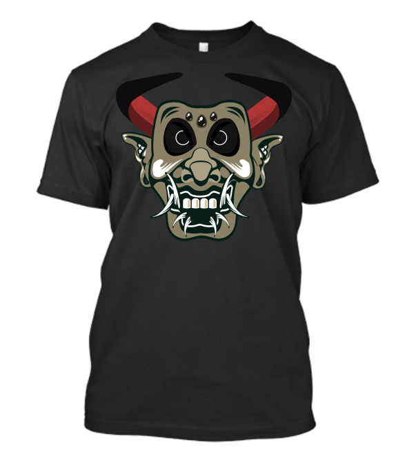 Hannya Oni Mask Three-Eyed Demon Face With Horns T-Shirt