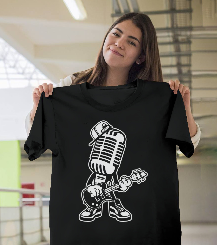Rock Mic Guitar Character with Cap and Sneakers T-Shirt