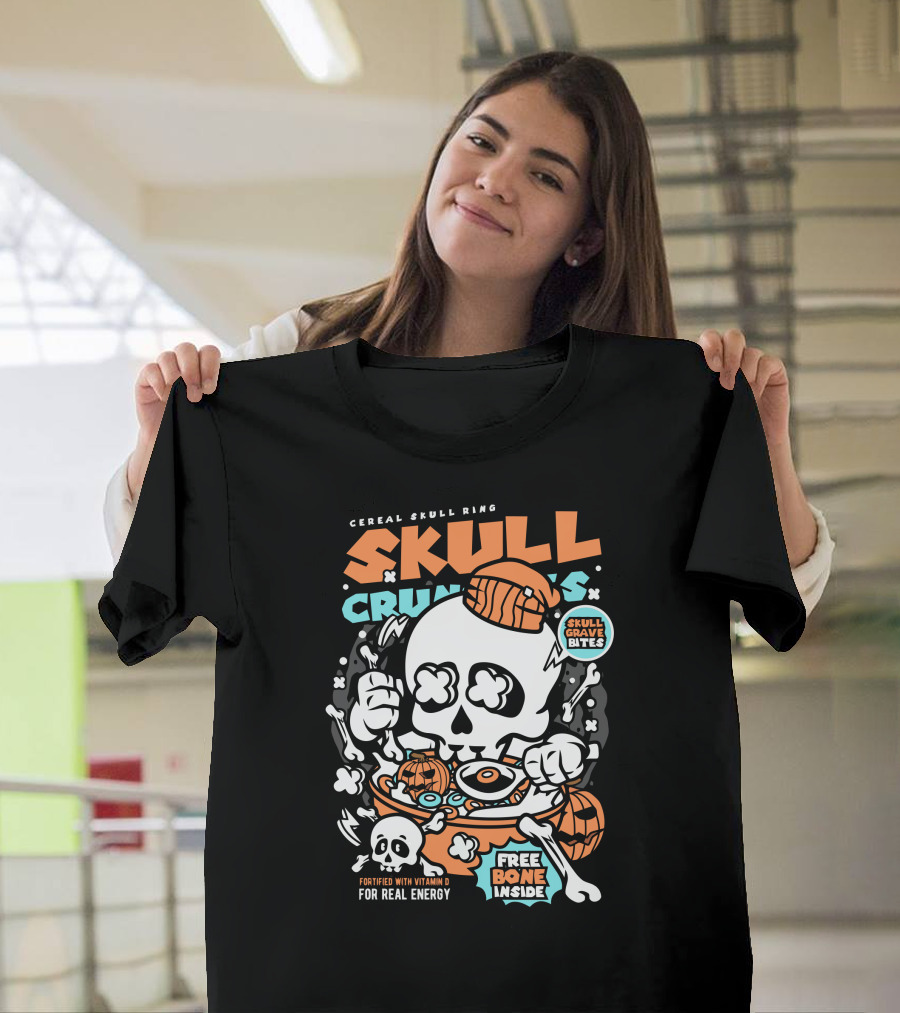 Skull Crunchies Cereal Skull Ring Free Bone Inside Fortified with Vitamin D Skull Grave Bites T-Shirt