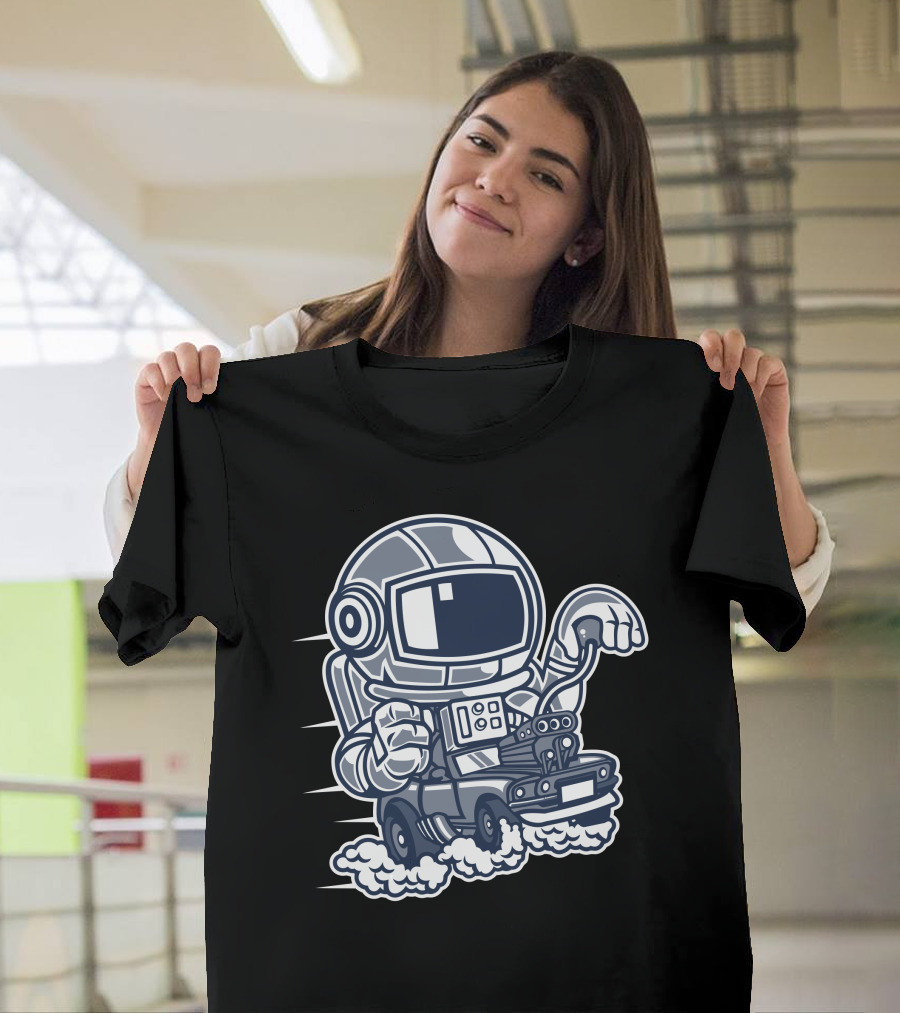 Astronaut Driving Space Car with Turbo Exhaust T-Shirt