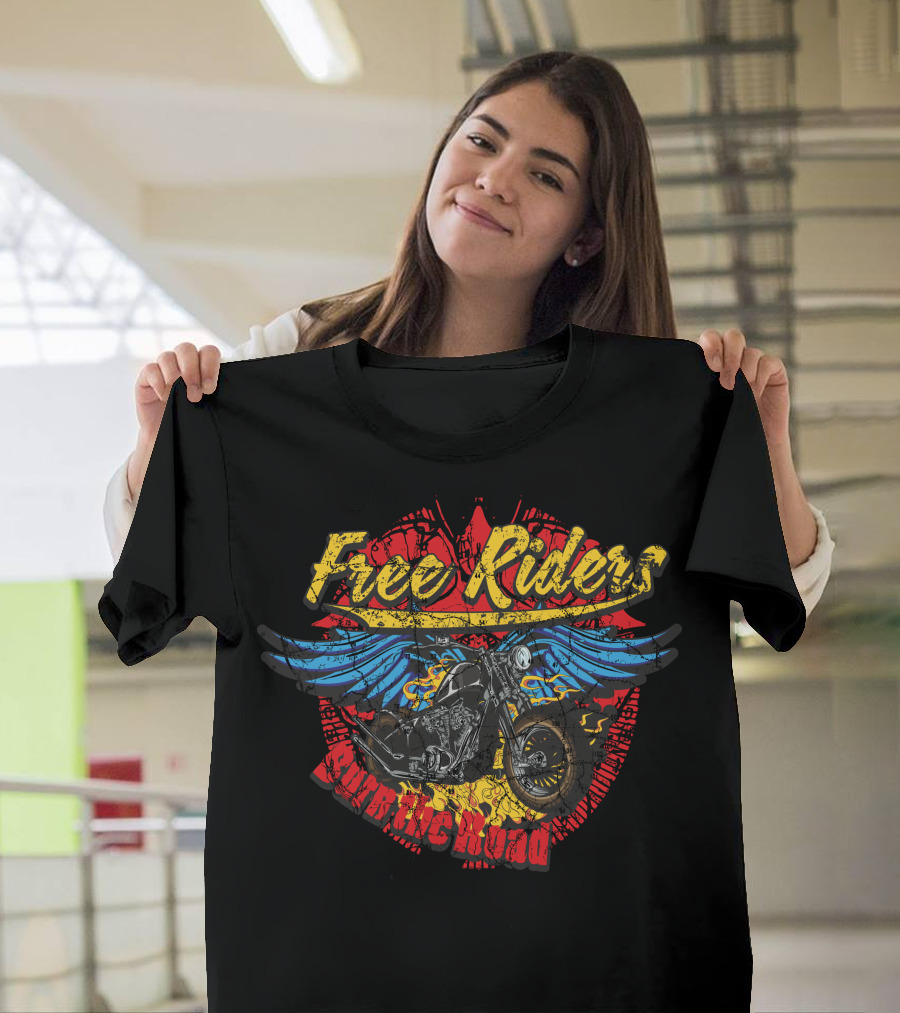 Free Riders Burn the Road Motorcycle Wings T-Shirt