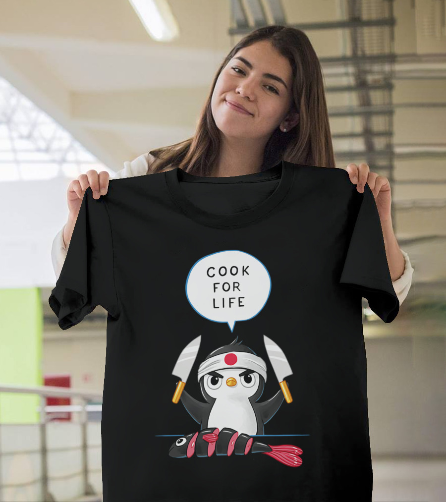 Cook For Life Penguin Chef Sushi Samurai With Knives T-Shirt