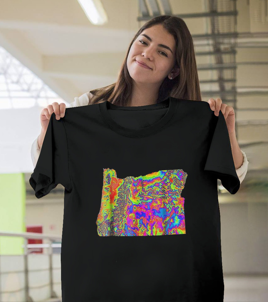 Vibrant Multicolor Custom Topography Map of Oregon T-Shirt