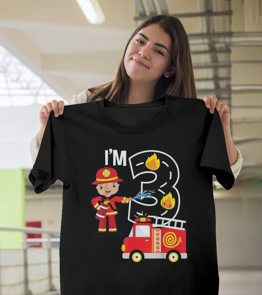 I'm 3 Fire Truck Fireman Birthday Party 3 Year Old T-Shirt