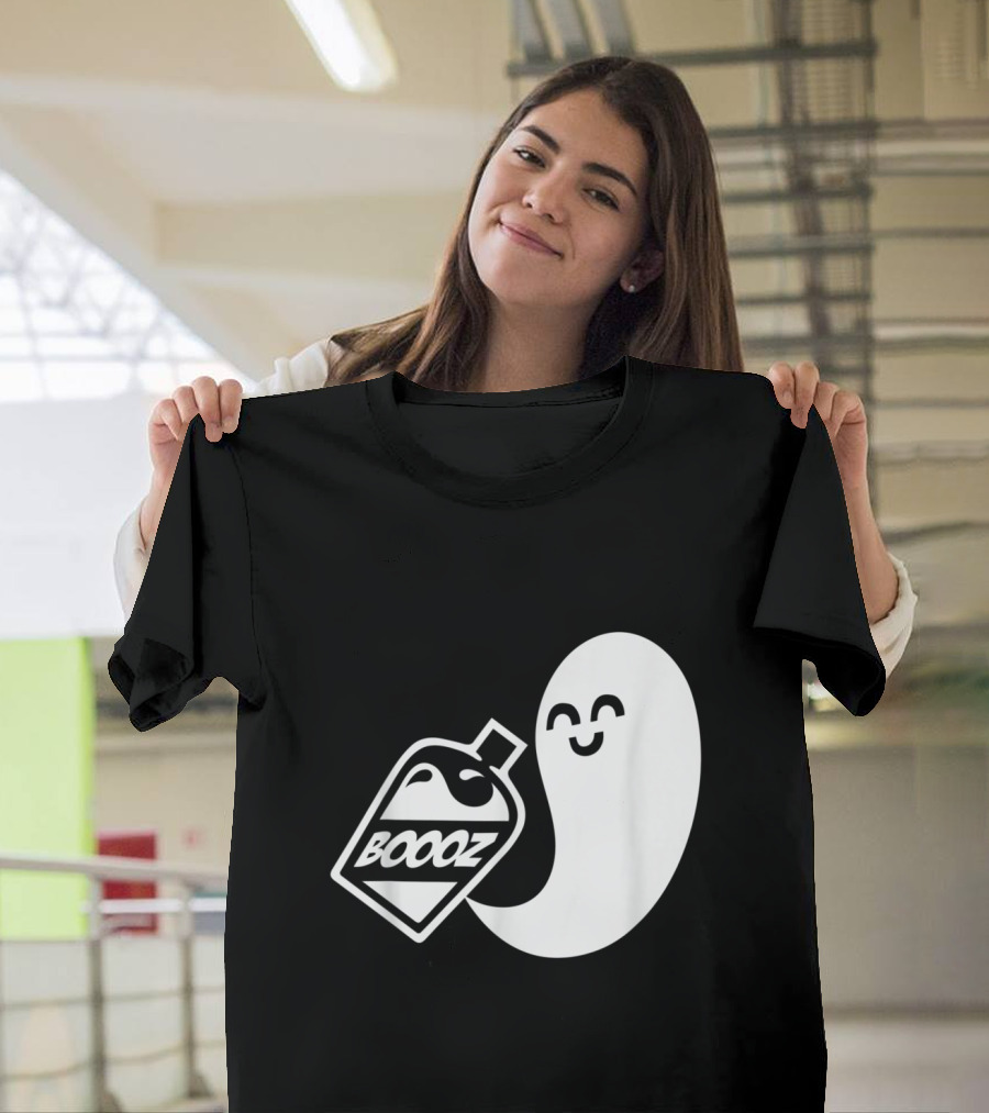 Booz Boo Ghost Holding Booz Halloween Party Drinking Spirits T-Shirt