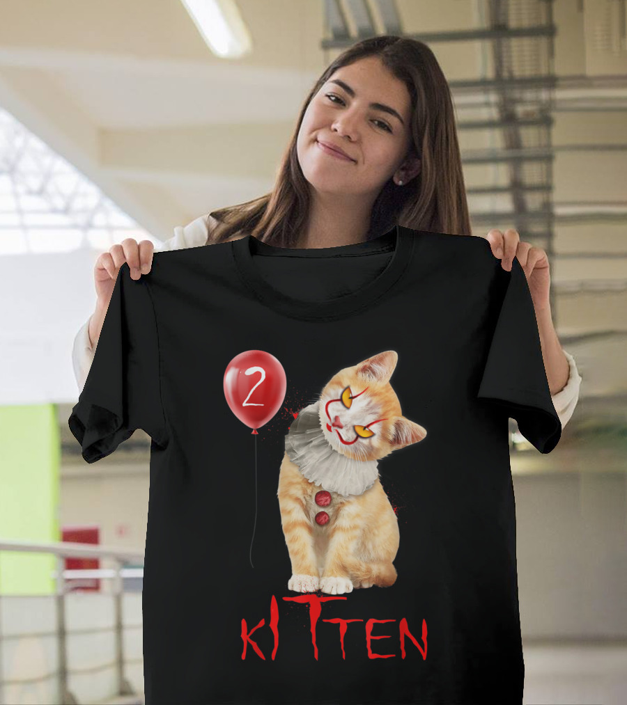 Clown Cat Kitten 2 Pennywise-Inspired Funny Scary Cat Balloon T-Shirt