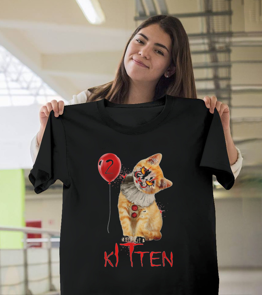 Kitten Clown 2 Balloon Creepy Funny Cat T-Shirt