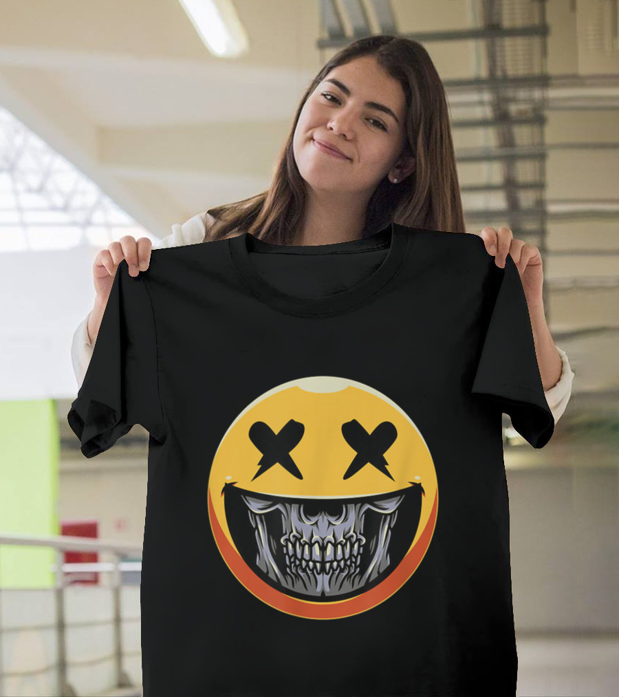 Cute Scary Halloween Smiley Skull Emojis zqINI X Eyes Grinning Teeth T-Shirt