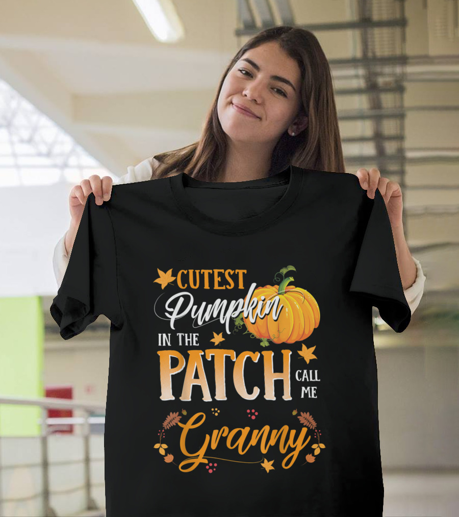 Cutest Pumpkin in the Patch Call Me Granny Autumn Leaves and Pumpkin T-Shirt