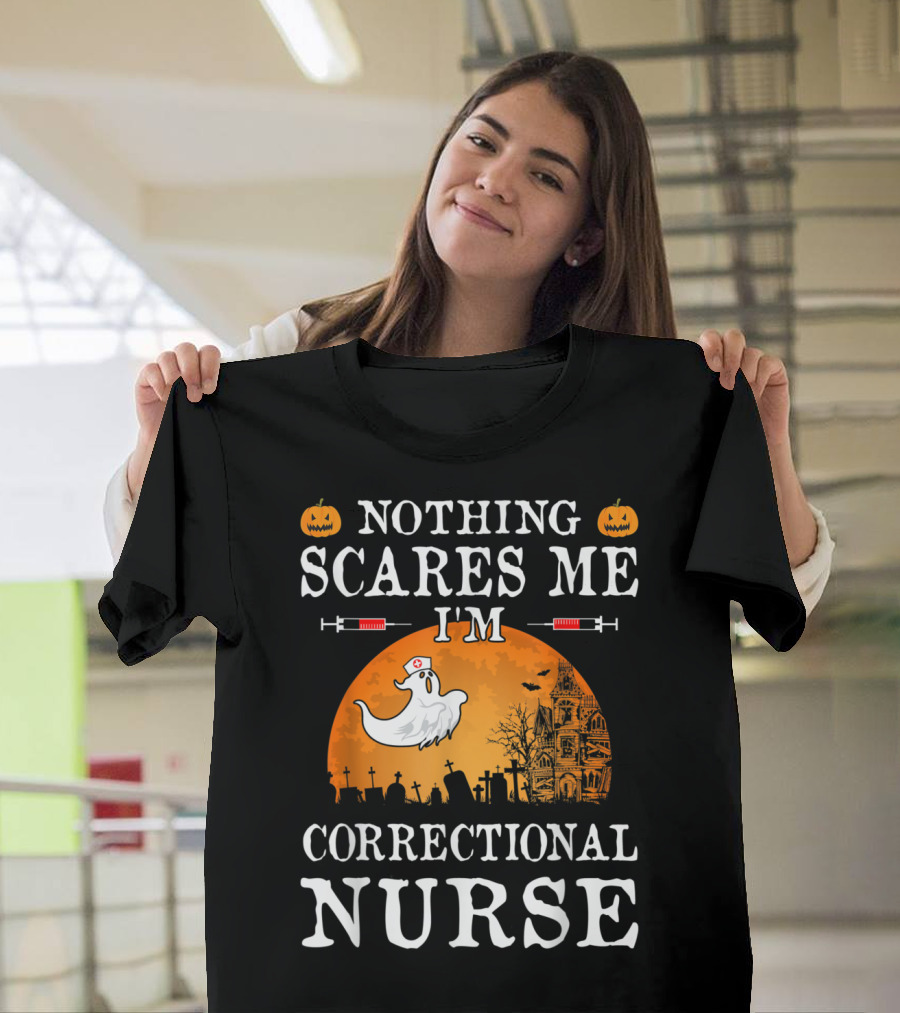 Correctional Nurse Halloween Ghost and Pumpkin Graveyard T-Shirt