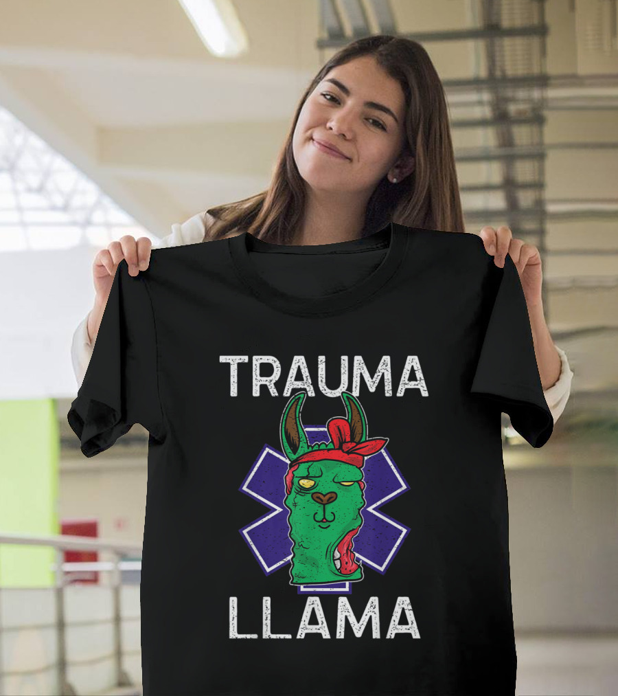 Trauma Llama Halloween EMT RN Paramedics Nurses Doctors Zombie Star of Life T-Shirt