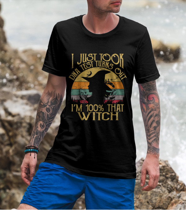 I Just Took A DNA Test Turns Out I'm 100% That Witch Vintage Silhouette With Cat And Moon T-Shirt