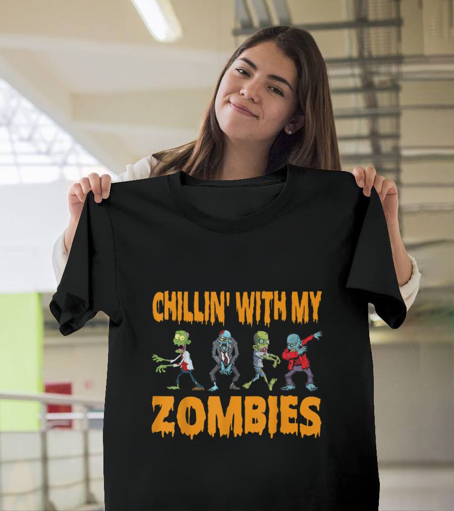 Chillin' With My Zombies Fun Creepy Cartoon Characters T-Shirt