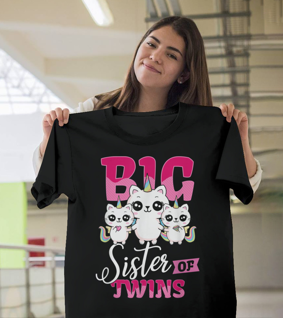 Big Sister of Twins Unicorn Cats T-Shirt