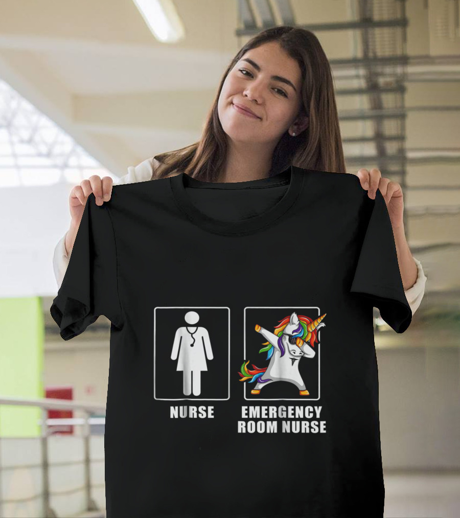 Emergency Room Nurse Unicorn Dabbing with Stethoscope and Rainbow Hair T-Shirt