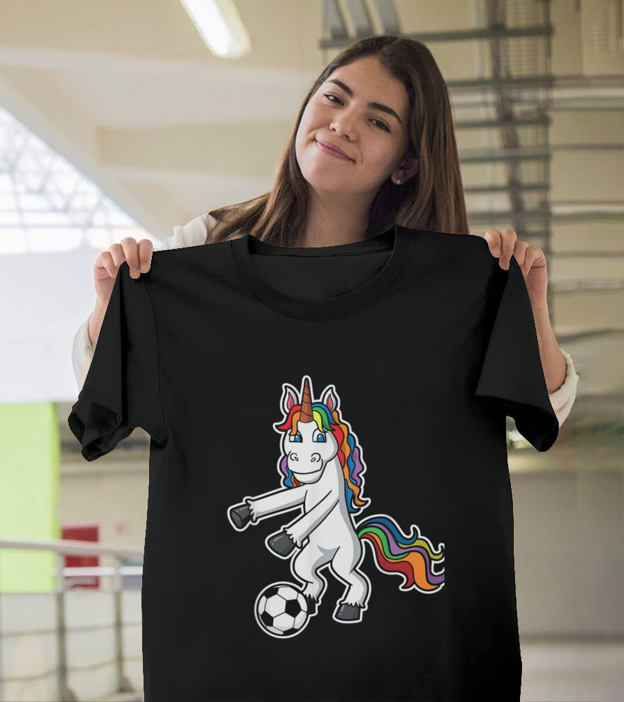 Unicorn Girls Floss Like A Boss Soccer Flossing Rainbow Mane Soccer Ball T-Shirt