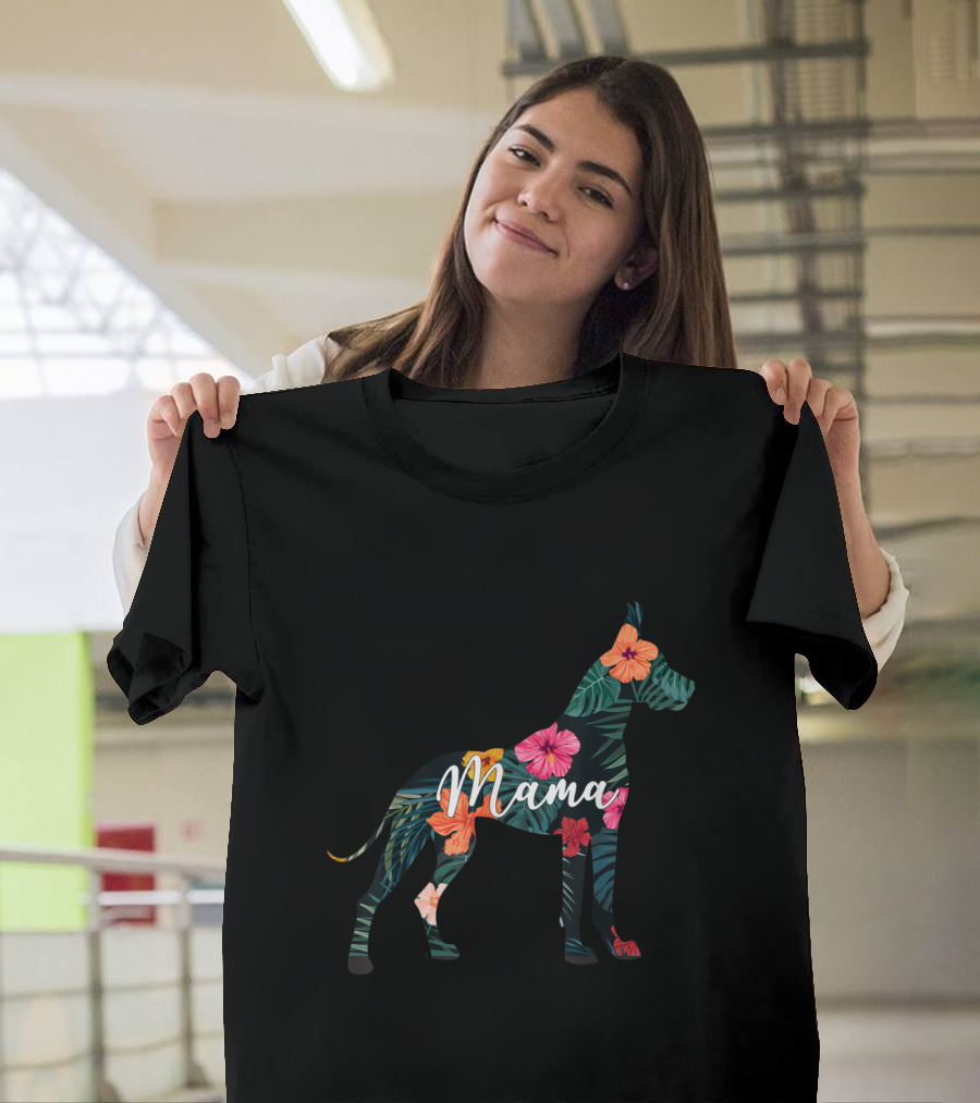 Mama Great Dane Floral Pattern Dog Mama T-Shirt