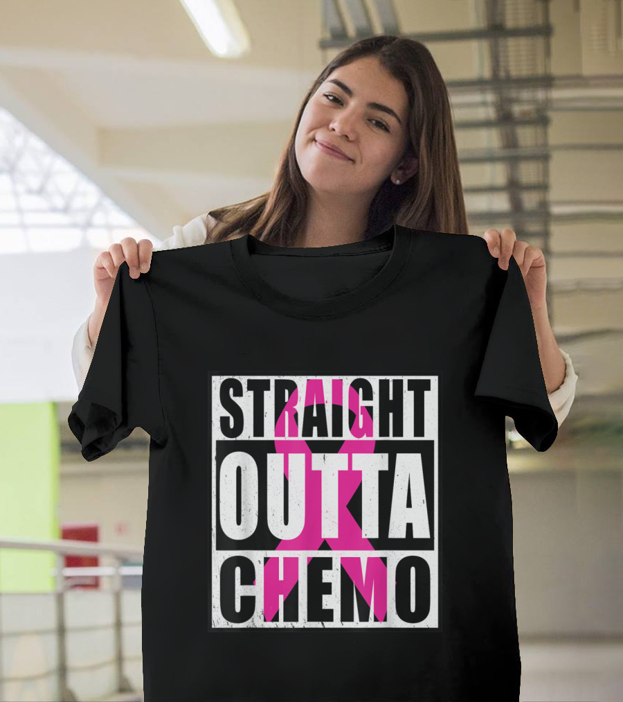 Straight Outta Chemo Breast Cancer Awareness Pink T-Shirt