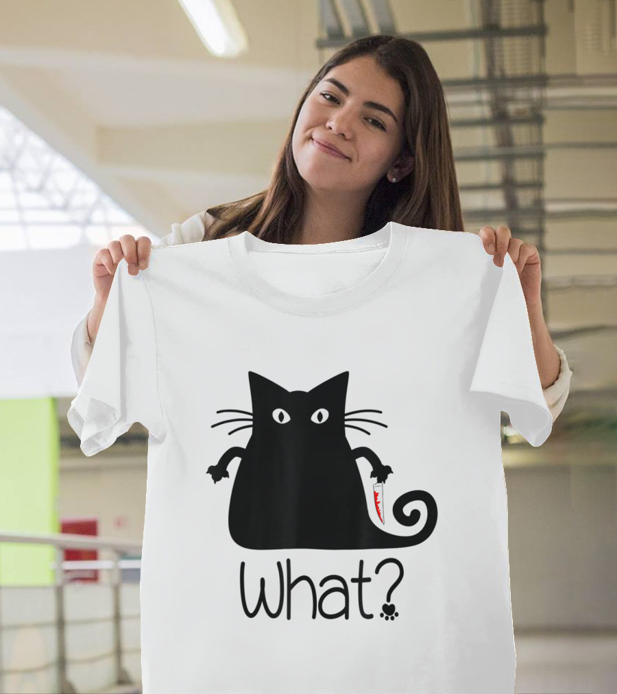 What Funny Black Cat With Knife T-Shirt