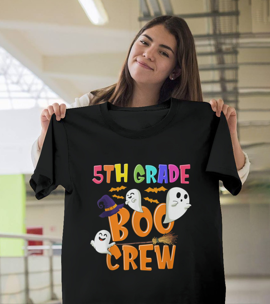 5TH Grade Boo Crew Halloween Ghosts Bats Witch Hat Broom T-Shirt