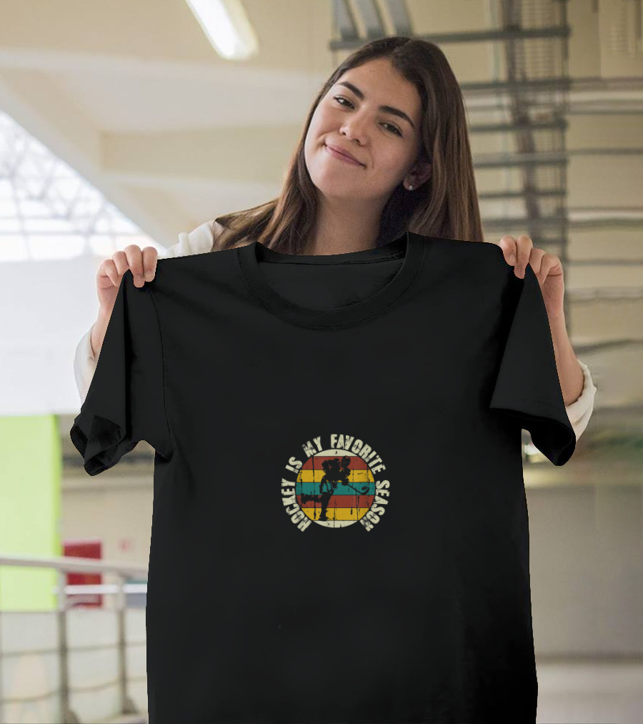 Hockey Is My Favorite Season Retro Striped Silhouette Sport Lover T-Shirt