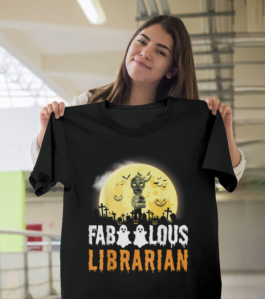 Faboolous Librarian Ghosts and Graveyard Full Moon T-Shirt