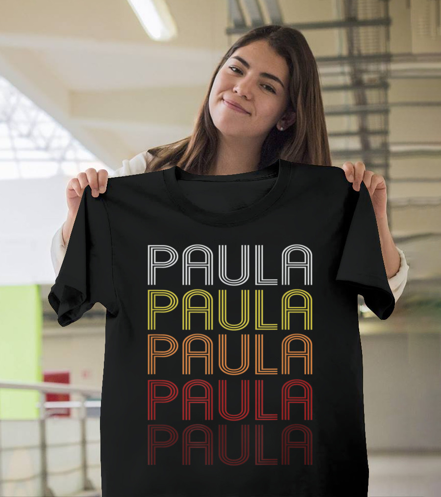 PAULA PAULA PAULA PAULA PAULA Color Gradient Text T-Shirt