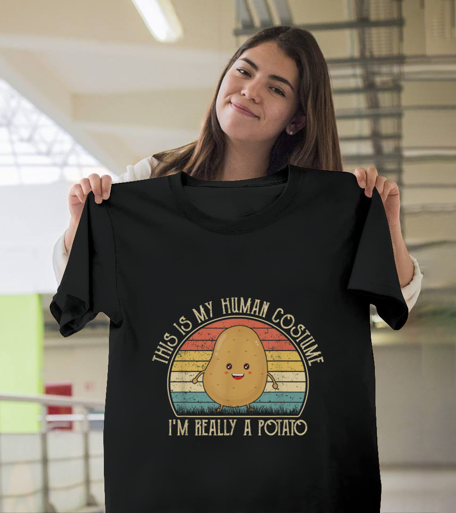 This Is My Human Costume I'm Really a Potato Retro Rainbow T-Shirt