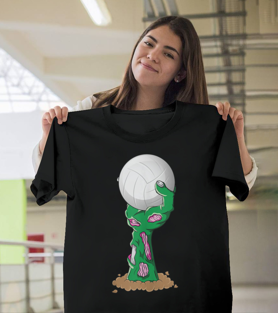 Zombie Hand Holding Volleyball Funny Halloween Horror Scary T-Shirt