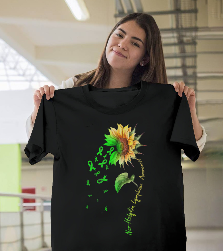 Non-Hodgkin Lymphoma Awareness Sunflower with Green Ribbons T-Shirt