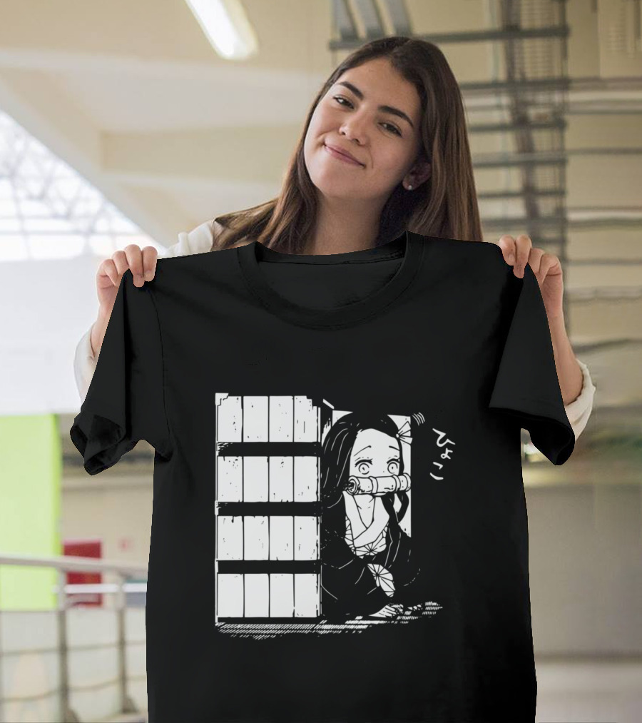 Kawaii Cute Nezuko Peeking Demon Slayer Anime Character Japan T-Shirt