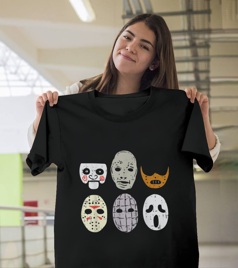 Scary Horror Movie Face Masks Clown Reaper Halloween Costume L53H7 Iconic Mask Collection T-Shirt