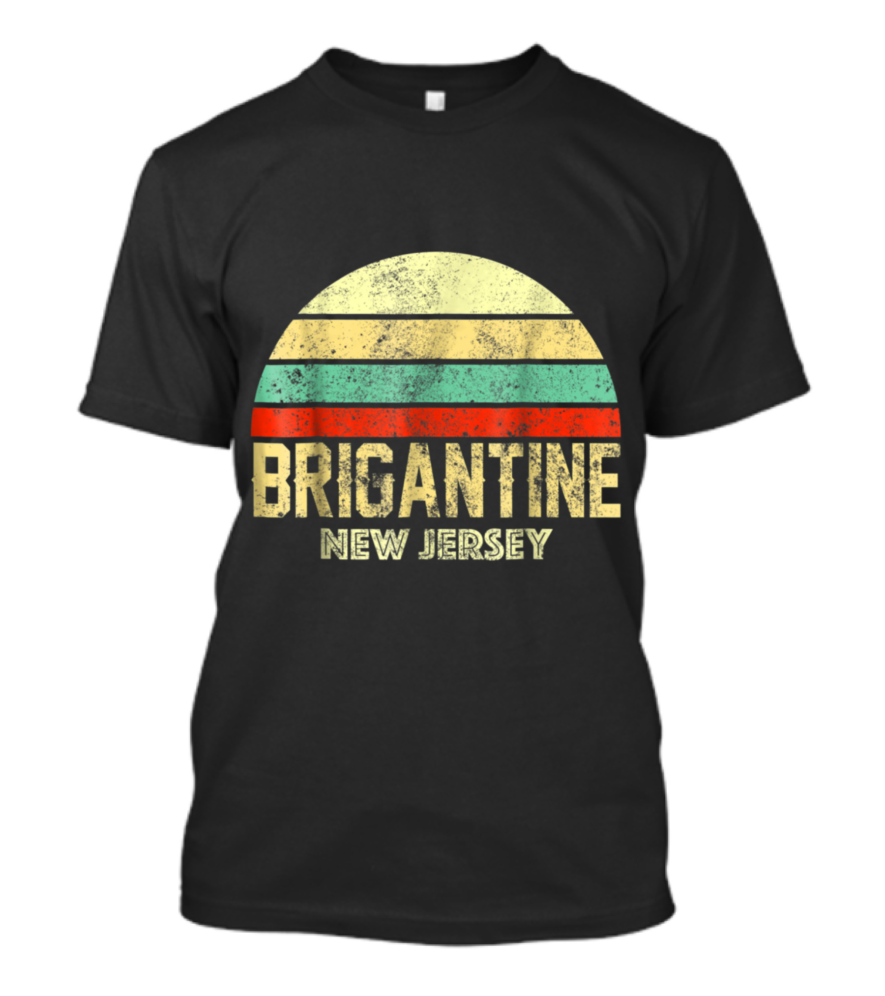 Brigantine New Jersey NJ Retro Striped Sunset T-Shirt