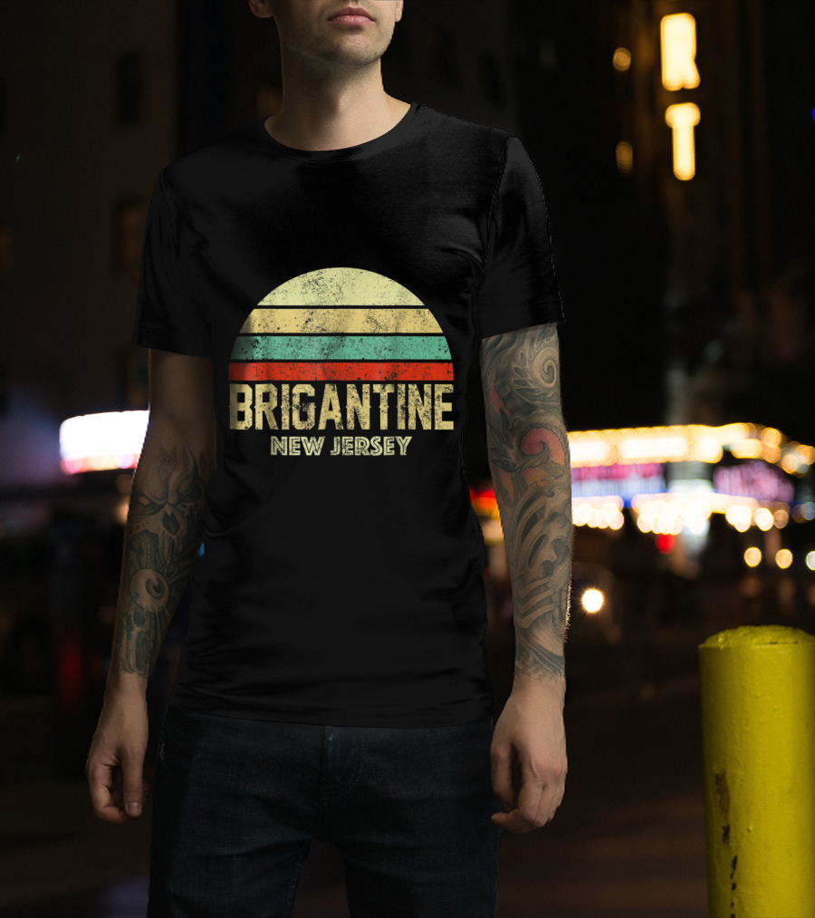 Brigantine New Jersey NJ Retro Striped Sunset T-Shirt