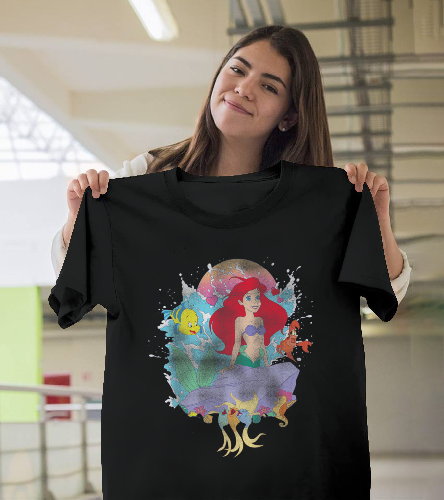 Disney The Little Mermaid Ariel Flounder Sebastian Splash T-Shirt