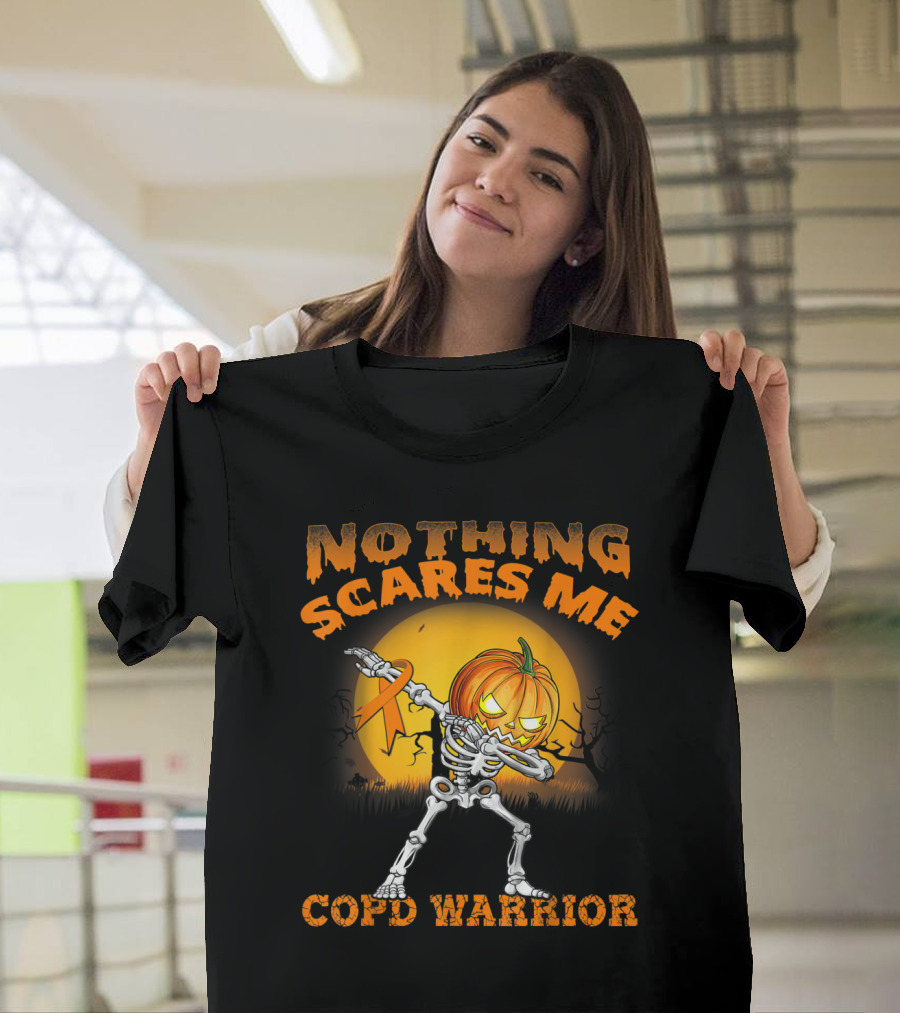 Nothing Scares Me COPD Warrior Dabbing Skeleton Pumpkin T-Shirt