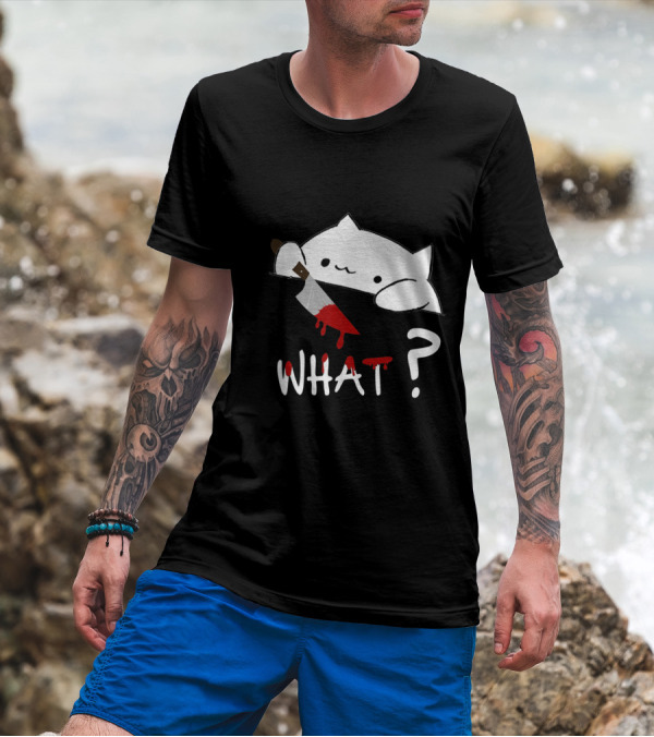 Bongo Cat What Funny Halloween Cat With Bloody Knife T-Shirt