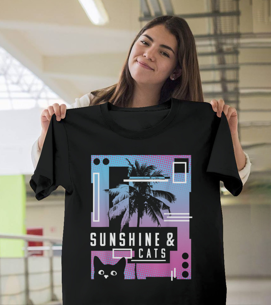 Sunshine and Cats Vaporwave 90's Aesthetic with Palm Trees T-Shirt
