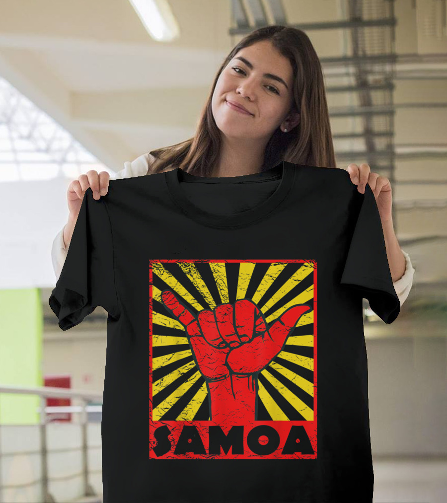 Samoa Shaka Hand Gesture with Vintage Sunburst Background T-Shirt