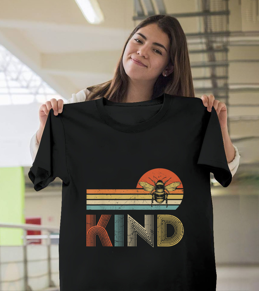 Vintage Bee Kind Retro Stripes Kindness T-Shirt