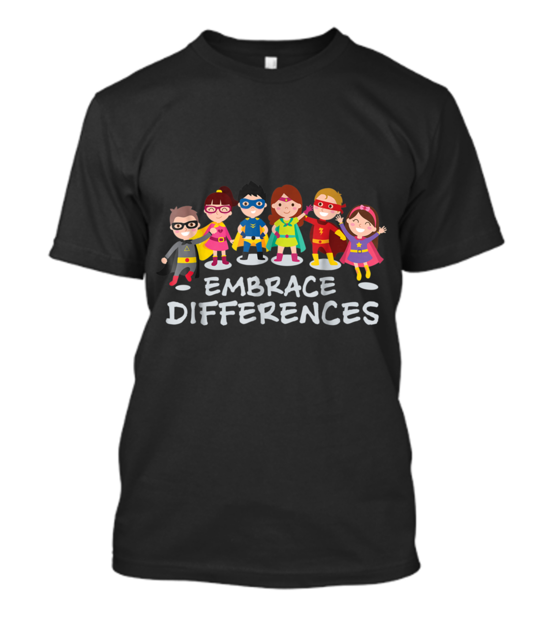Embrace Differences Autism Awareness Superhero Kids In Capes T-Shirt