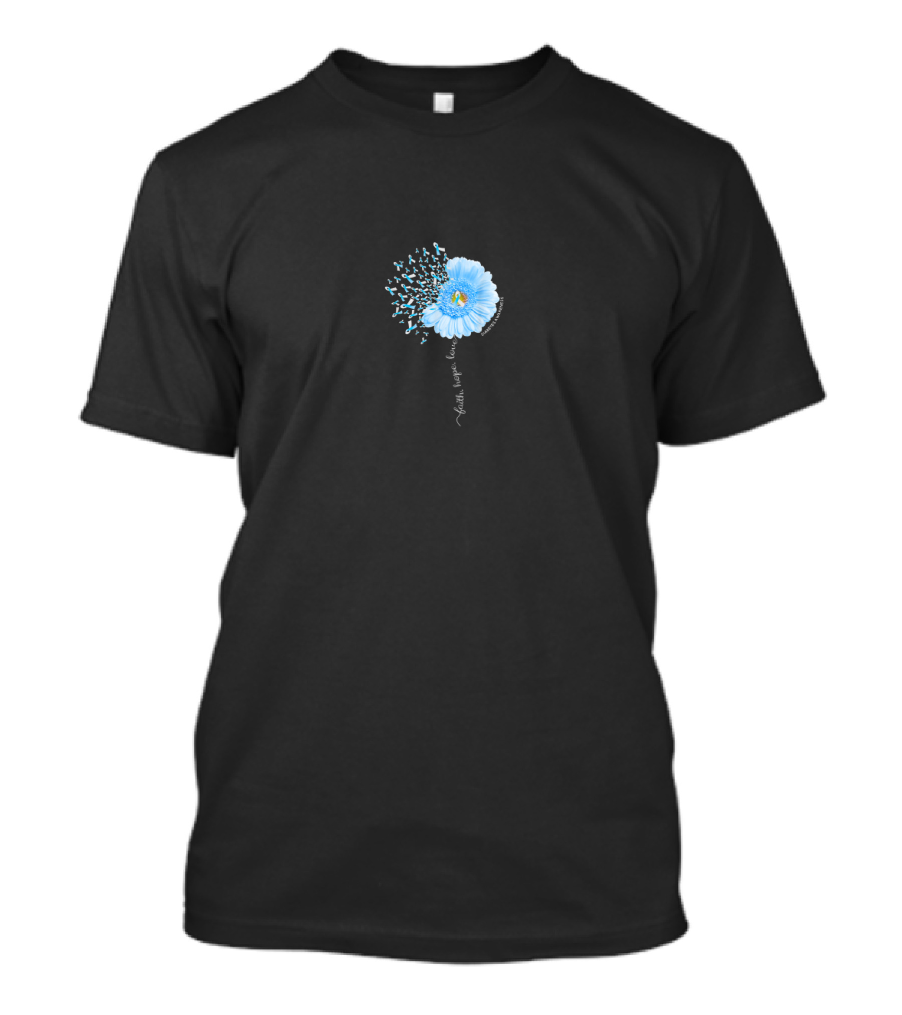 Faith Hope Love Blue Daisy Dandelion Diabetes Awareness T-Shirt
