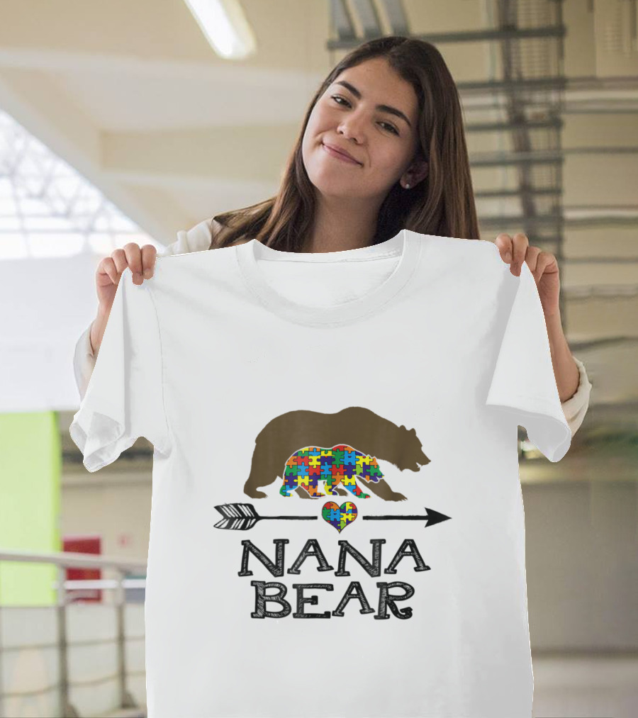 Nana Bear Autism Awareness Puzzle Heart T-Shirt