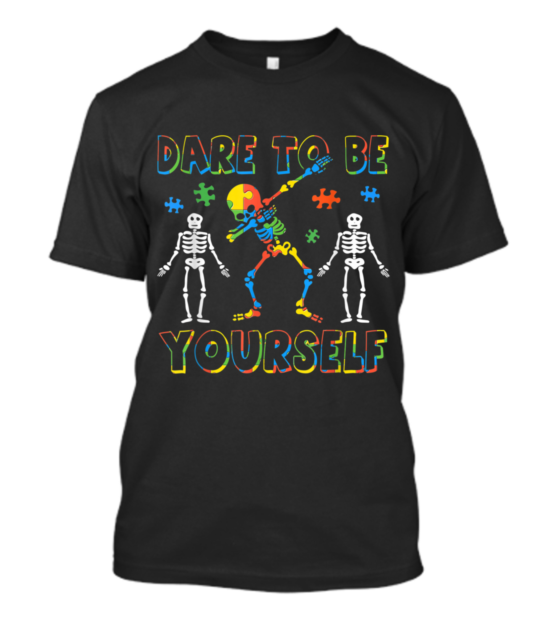 Dare To Be Yourself Skeleton Dab Autism Awareness T-Shirt