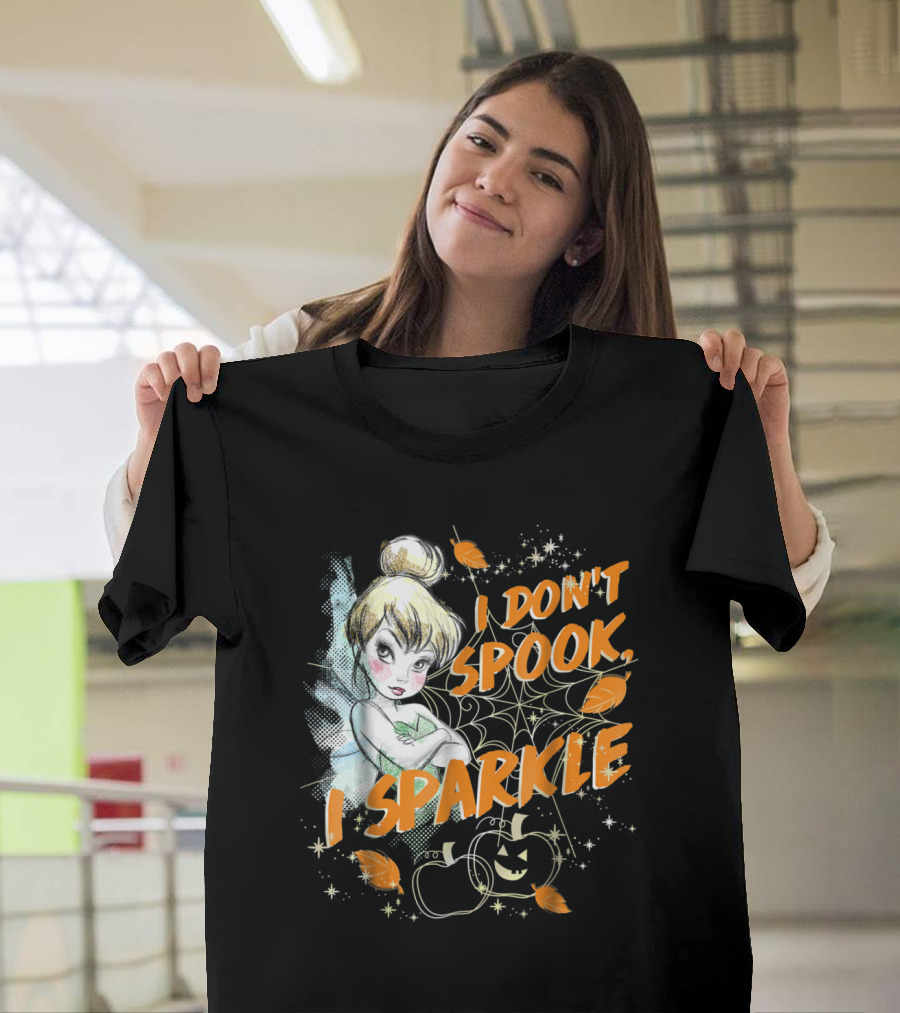 Disney Tinkerbell Halloween I Don't Spook, I Sparkle Pumpkin Leaves T-Shirt