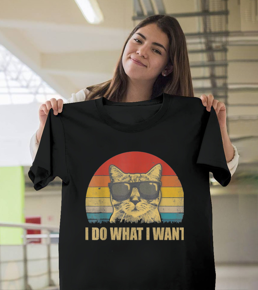I Do What I Want Best Cat Dad Ever Vintage Cat With Sunglasses T-Shirt