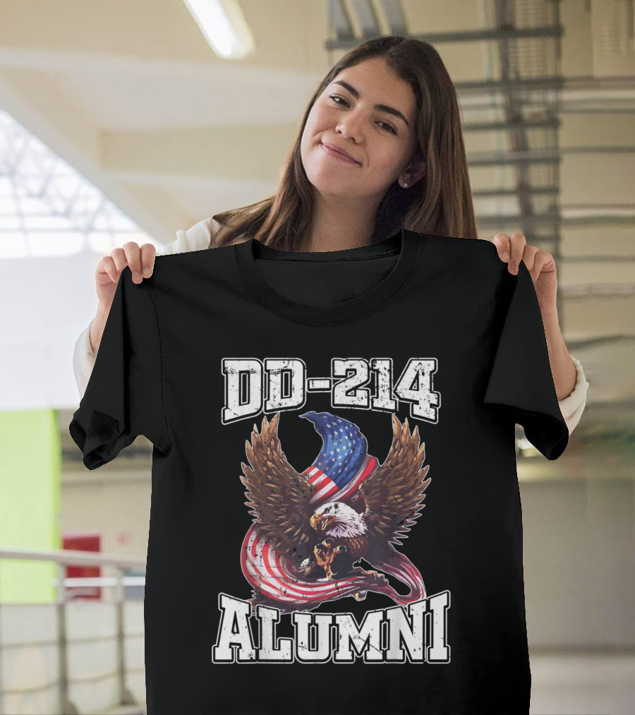 DD-214 Alumni Military Veteran with American Flag and Eagle T-Shirt