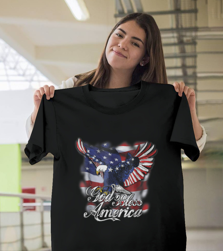 God Bless America Eagle with American Flag Wings T-Shirt